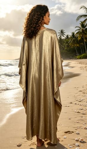 Image of RanRui Caftans for Women Solid Color Chiffon Plus Size Kaftan Dresses Beach Cover Up V Neck Batwing Sleeve Caftans Loungewear