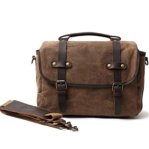 Preisvergleich Produktbild Unbekannt Langlebig DSLR-Fotografie Wasserdicht Waxed Canvas Messenger Kameratasche mit Weinlese-Lederband Beutelgröße (Color : Brown, Size : L)