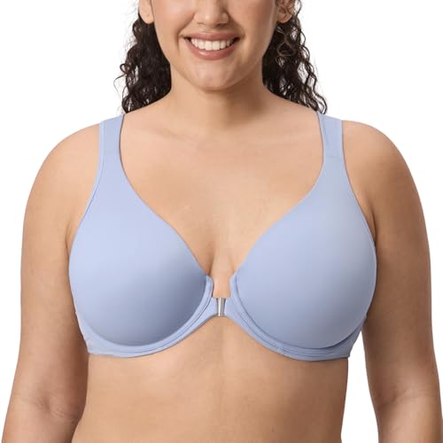 Image of DELIMIRA Women's Front Closure Bras Posture Full Coverage Plus Size Underwire Unlined Back Support Plunge Seamless Bra B-H