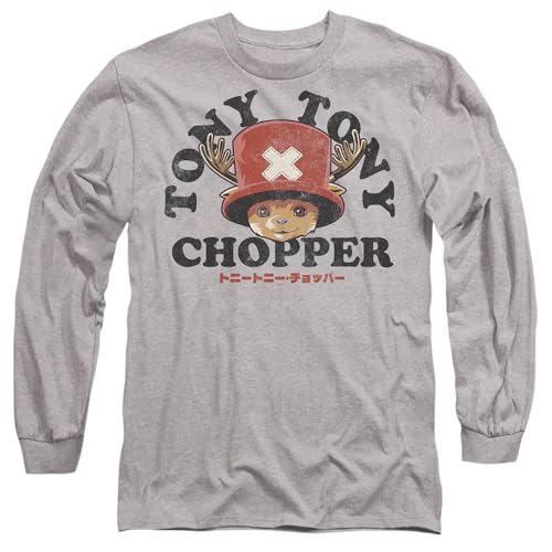 T-shirt One Piece Chopper imprimé visage saison 2 manches longues coupe mixte gris chiné