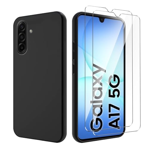Qlfemna Funda para Samsung Galaxy A17 4G/5G,2 Unidades Protector Pantalla Cristal Templado, Funda Ultrafina de TPU para teléfono Cover - Negro