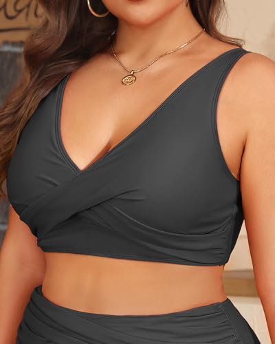 Women Plus Size Bikini Top - Twist Front Swimsuit Top Push Up Full Coverage Bathing Suit 2025 Swim Bra for Large Bust3