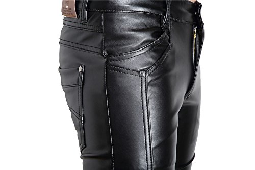 Moonwalk Men`s Faux PU Leather Skinny Black Biker Pants 33 Black, 11, Size 33 - Image 6