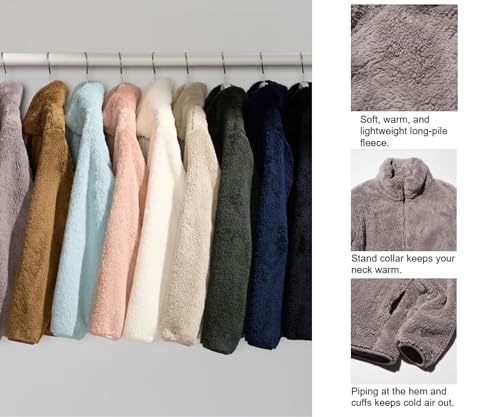 Image of Alan Jones Clothing Women's Fluffy Yarn Fleece Full-Zip Jacket | Soft Lightweight Warm Outerwear with Stand Collar & Piping at Hem & Cuffs