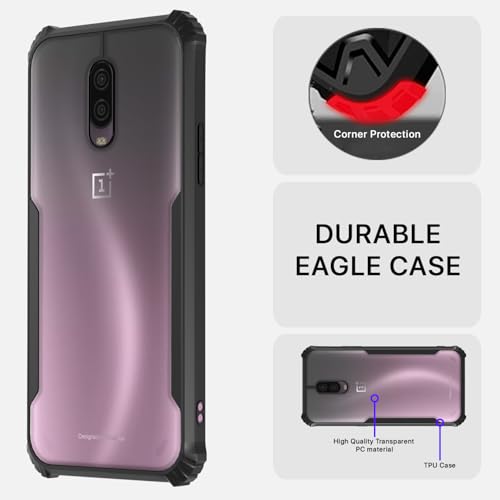 Image of Outlouders Back Cover for OnePlus 6T / Oneplus 7 | Ultra Hybrid Transparent | Full Camera Protection | Raised Edge | Crystal Clear Bumper Case (Black)