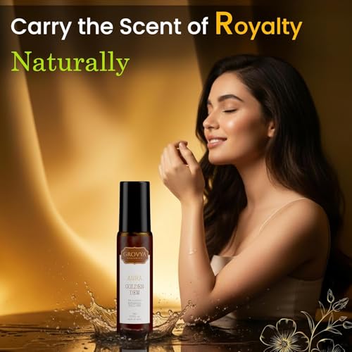 Image of Aura Golden Dew Roll-On | Natural Floral Perfume Oil with Rose & Mimosa Extracts | Alcohol-Free, Skin-Friendly & Long-Lasting Fragrance, 8ml