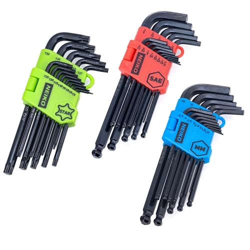 NEIKO 01104A Master Allen Wrench Set, 39 Pc Ball End Hex Key Set, Metric, Standard & Torx, SAE & MM...