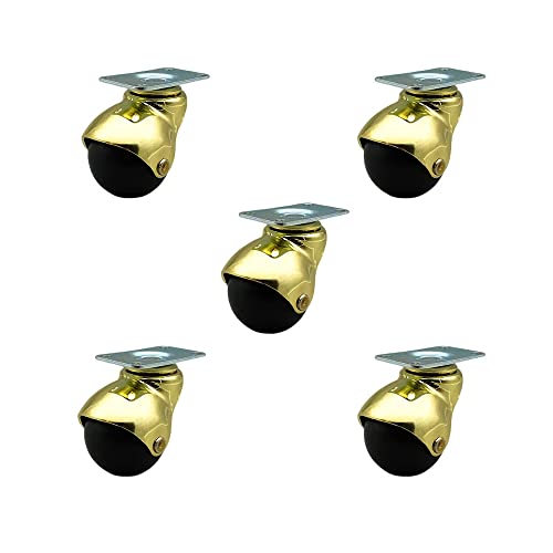 2 Inch Swivel Ball Caster Wheels for Furniture - Bright Brass Hooded Casters with Top Plate – Casters for Coffee Tables and Ottomans - 375 lbs. Total Capacity - Set of 5 – Service Caster Brand