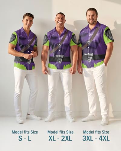 Image of 99TIMORO Funny Film Summer Button Down Shirt Men Short Sleeve Top | Movie Character Hawaiian Shirts for Men Lightweight Breathable Beach Vacation Business Casual Summer Gifts Classic Fit
