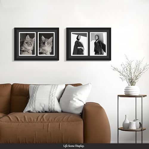 Image of DUENPY 8.5x12 Collage Picture Frame, 5x7 Collage Picture Frame, Displays Double 5x7 inch Photos, Wall Decor Wall Hanging or Tabletop, Black Mat.