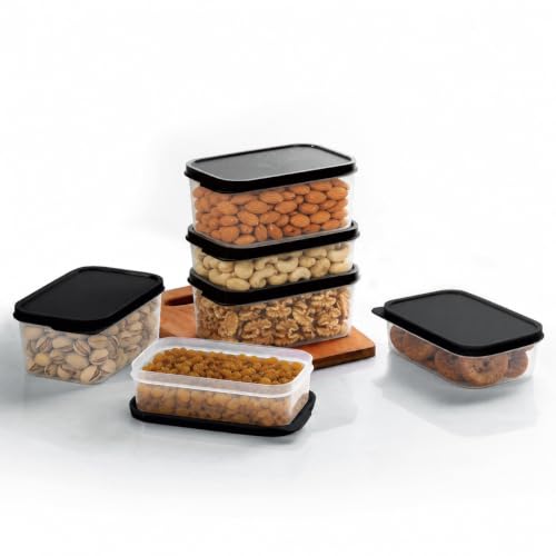 Image of Plastic Storage Food Containers with Lid Set of 6 (3x350ml & 3x250ml) Black,BPA Free Food Grade Plastic Container,Microwave & Dishwasher Safe,Airtight Leak Proof,Lunch box for office