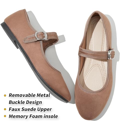 Image of BABUDOG Womens Mary Jane Flats with Strap,Faux Suede Black Flats Shoes,Flats Shoes Women Dressy Comfortable