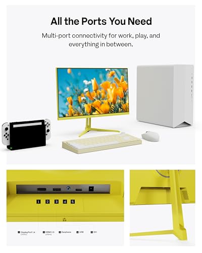 Image of Pixio Two PX248 Wave Yellow 24 inch 200Hz Refresh Rate FHD 1080p Resolution Fast IPS Panel 1ms GTG Response Time Gaming Monitors and PS1D Wave Yellow Dual Monitor Arm