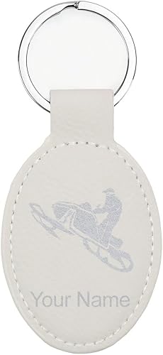 Vista 190 de LaserGram Llavero ovalado, moto de nieve, grabado personalizado incluido (negro con plata)