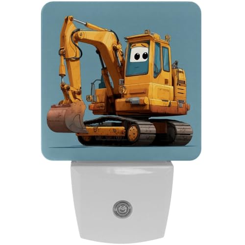 Image of NEWzone Cartoon Excavator Night Light [2 Pack], Plug in Wall Led Night Lights Decor for Boys Girls Room, Dusk to Dawn Sensor Wall Lamp for Stairway /Bedroom /Kitchen /Nursery Room
