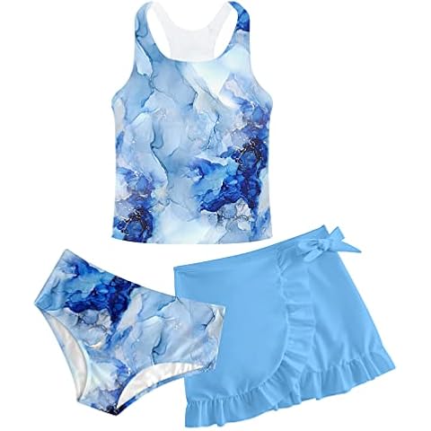 ALISISTER Girls 3 Piece Blue Marble Bikini Set Cover