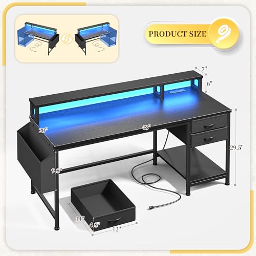 Image of DurayLoly 48 inch Gaming Desk with RGB Lights & Power Outlets for Teens | Wireless Remote Full-Color Strip, Various Lighting Modes, Level Up Teens Gaming Vibe or Study for Protect Eyes In Bedroom