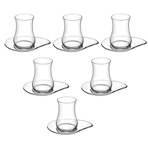 12-delige Turkse theeglazen met schoteltje, hoge kwaliteit, Oosters, Arabisch, theesube Cafe Kahve Bar Club Cay Seti Bardak, Bardagi, 6 theeglazen + 6 schoteltjes van lente & herfst, helder