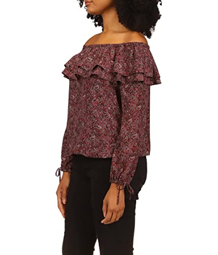 Michael Kors Pop Paisley Ruffle Top Royal Pink Xs #TOP1