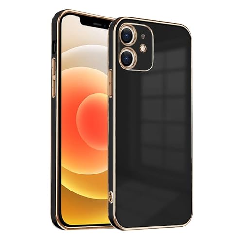 ZNX\ZENIX iPhone12 ケース TPU おしゃれ バンパー型 ケース ストラップホール かわいい くすみカラー ゴールド 大人 ZX-milky2 (iPhone12 (6.1), ブラック)