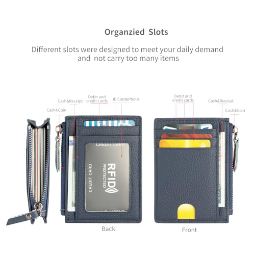 Image of Slim Wallet for Women Small Leather RFID Blocking Credit Card Holder Minimalist Wallet with Coin Purses & Pouches,S Deep Blue