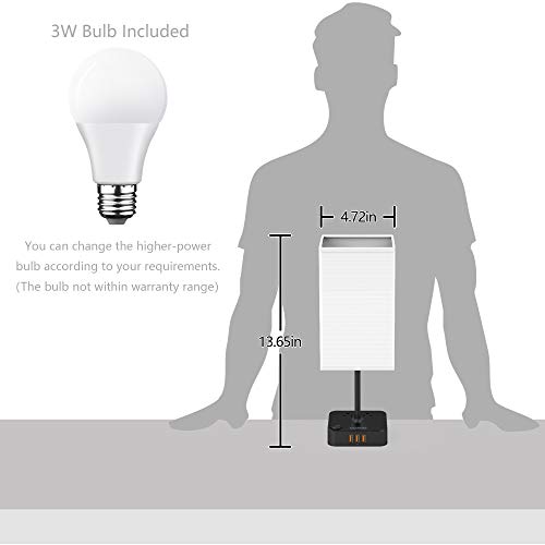 Cozoo Usb Bedside Table Desk Lamp With 3 Usb Charging Ports And 2 Outlets Power Strip,Black Charger Base With White Fabric Shade, Led Light For Bedroom/Nightstand/Living Room/Dorm/Home Office/College #TOP5