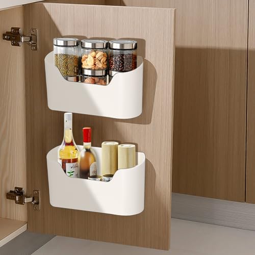 LEAZZLE 2 pièces Armoires de Cuisine Porte Boîte de Rangement,Adhésive Boîte de Rangement Murale,Boîte D'organisation pour Articles Divers,pour Armoire/Salle de Bains/Réfrigérateur