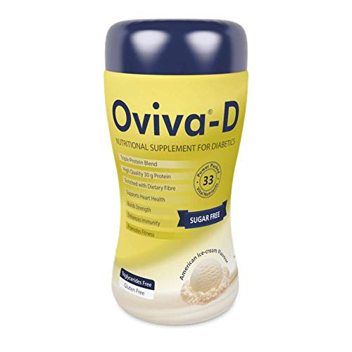 Oviva-D Powder | For Cardio�Diabetic Patients | Protein supplement enriched with DHA, vitamins & mineral | Sugar Free | American Ice Cream Flavour | 200 gm Jar Pack of 1