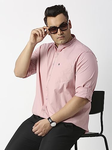 Image of Thomas Scott Mens | Full Sleeve | Solid Plain Color | Regular Fit | Plus Size | 100% Cotton | Mandarin Collar | Casual | Shirt