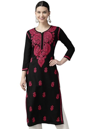 Image of Ada Hand Embroidered Lucknowi Chikankari Cotton Kurta Kurti for Women A411191