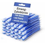 BUXMED 100 Stück Einweg Zahnbürste blau mit Zahnpasta – Einmalzahnbürste, Travel Toothbrush, Zahnbürste to Go für Krankenhaus, Pflege, Notfall, Patientenversorgung, Hotel & Reise
