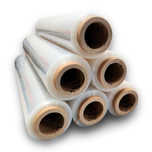 Raylu Paper - Film per imballaggio industriale e per pallettizzare, rotolo di carta film resistente in plastica ad alta elasticità per traslochi e spedizioni (Trasparente, 6 pezzi)