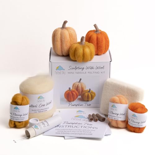 Felted Sky FSKMPT Pumpkin Trio Needle Felting Kit Learn How To Sculpt With Wool cover