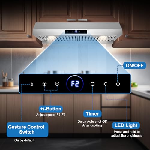 Image of 30 inch Under Cabinet Range Hood 1200 CFM with 4-Speed Gesture Sensing & Touch Control