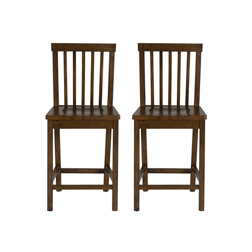 Butaco de madera de caucho con acabado en tinte nogal, altura de asiento 24 pulgadas, juego de 2 unidades miniatura 6