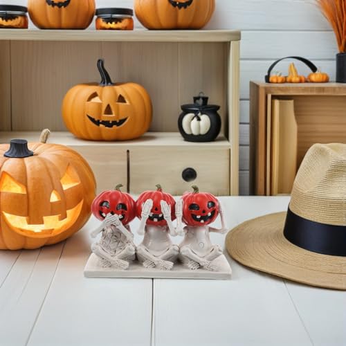 Décoration Halloween citrouille squelette résine pour centre de table - 6
