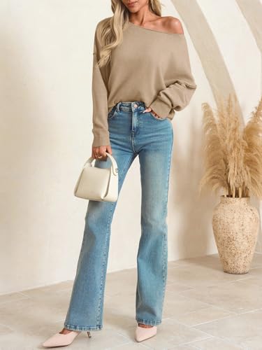 Image of Saodimallsu Womens Off The Shoulder Sweater Boat Neck Batwing Sleeve Knit Pullover 2025 Cute Casual Trendy Jumper Tops
