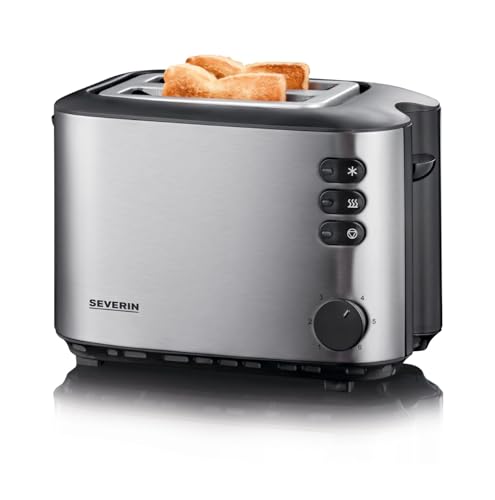 SEVERIN Automatik-Toaster mit 2 Toastschlitzen, mit Brötchenaufsatz, Edelstahl, zum Toasten, Auftauen und Erwärmen, 850 W, Edelstahl gebürstet/schwarz, AT 2514