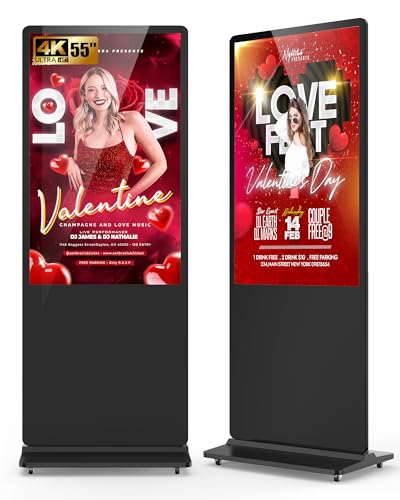 Image of 55 inch Digital Signage Display, 4K 2160P LCD Screen Indoor Floor Standing Digital Kiosk, Auto Media Player Advertising Display Poster with Android OS Remote Control, HDMI /WiFi /USB