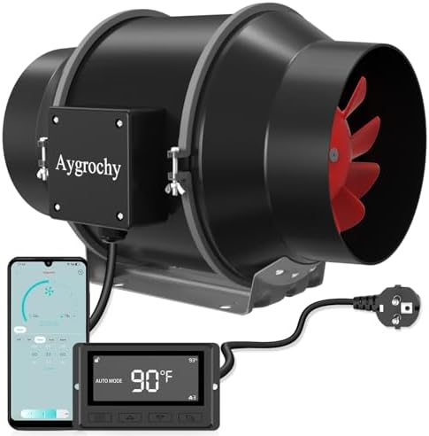 Aygrochy Smart Rohrventilator 125mm, EC-Motor Rohrlüfter mit WiFi App | Ag N5 Leise Abluftventilator 416m³/h mit Thermo-Hygro-Steuerung for Growbox, Growzelte, Luftabsaugung und Ra