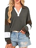 Amoretu Langarmshirt für Damen V Ausschnitt Langarm Pullover Übergroßer Schlitz Oberteile (Grün, S)