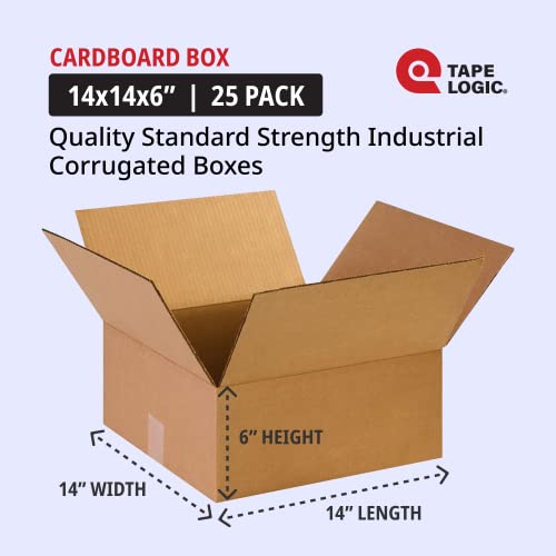 Image of TAPE LOGIC 14 x 14 x 6 Corrugated Cardboard Boxes, Flat 14 inchL x 14 inchW x 6 inchH, Pack of 25 | Shipping, Packaging, Moving, Storage Box for Home or Business, Strong Wholesale Bulk Boxes