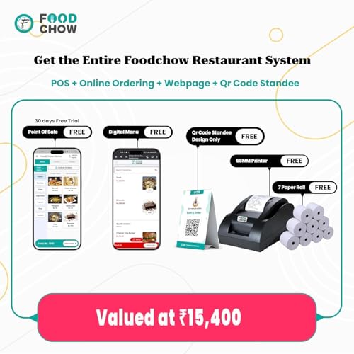Image of Foochow 2 Inch Bluetooth USB Thermal Receipt Printer + 12 Months Free Software Subscription for Restaurant, Cafe, Shops - Portable POS Billing Machine with New Website, 7 Rolls & QR Code