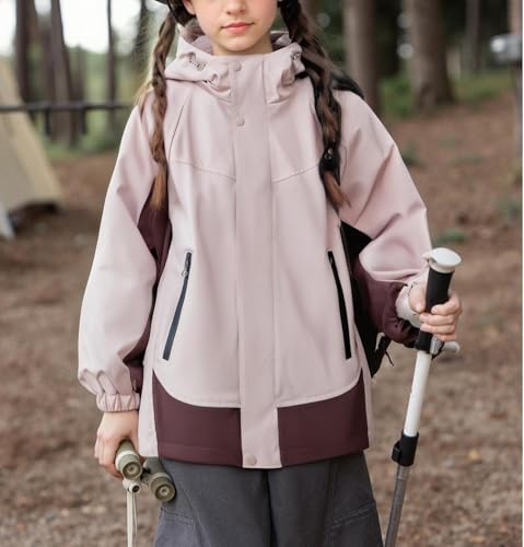 Girls' Waterproof Windproof Outdoor Jacket with Hood - Lightweight, Breathable, and Durable3