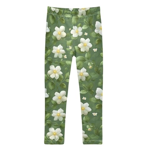 Boccsty Watercolor Spring White Flowers Girls Leggings Kids Yoga Pants Dance Active Tights 4T
