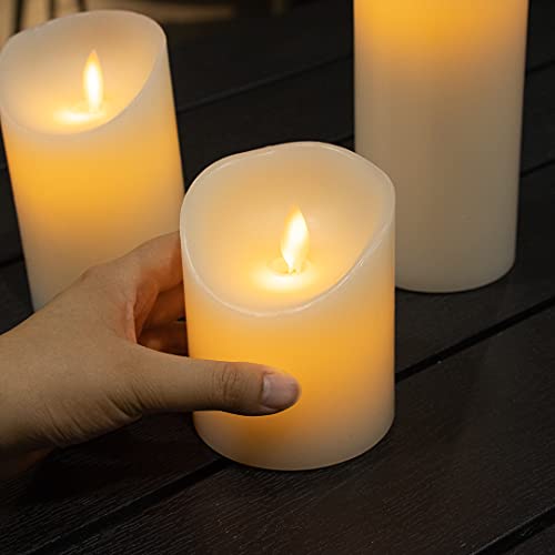 Image of Fire Tek 3.2 x 4 Inch Flameless Pillar Candle, 1 Programable LED Pillar Candle - Dancing Flame, For Home, Weddings, And Parties, White Real Wax Battery Pillar Candle, Remote Sold Separately,