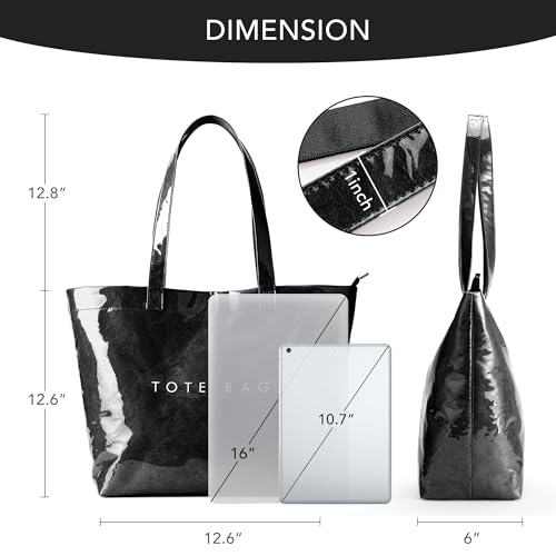 Image of KALIDI PVC Zipper Tote Bag, Jelly Kraft Paper Beach Bag Large Hobo Carry All Travel Shopping Handbag Plastic Shoulder Bag