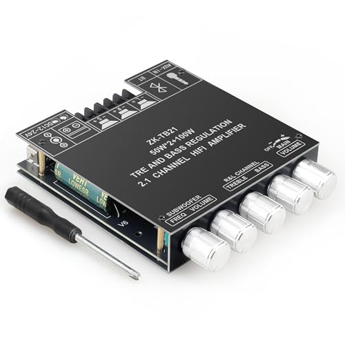 ZK-TB21 50WX2+100W Power Amplifier Board, TPA3116D2 Chip with Bluetooth and AUX Inputs, 2.1 Channel Audio Power Amplifier