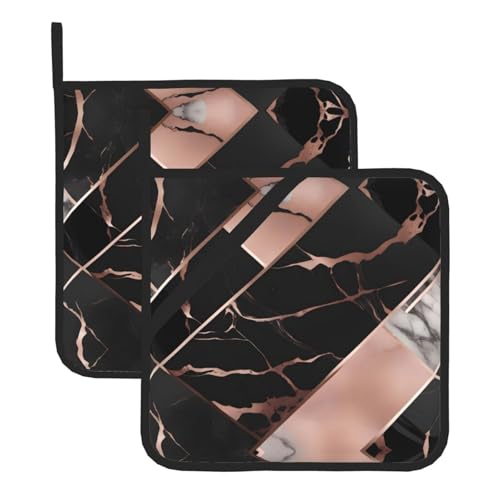 YYHHAOFA Black rose gold Marble Printed Quality Square Insulated Pot Set of 2 Holder Heat Resistant Kitchen Mats 8x8 in