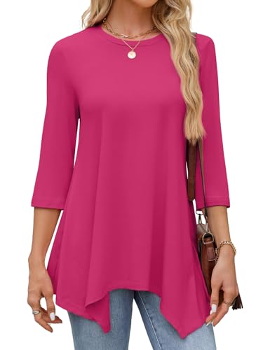 JUSTFASHIONNOW Womens Tunic Tops to Wear with Leggings 3/4 Sleeve Flowy Tops for Women Summer Outfits Maternity Tops（Rose Red，XX-Large — view 4